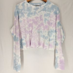 wild fable White Blue Purple Tie Dye Long Sleeve Crop Top Waffle Knit Sz M
